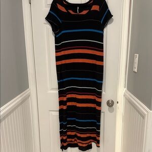 Free People Black Maxi Dress with Orange and Blue Stripes